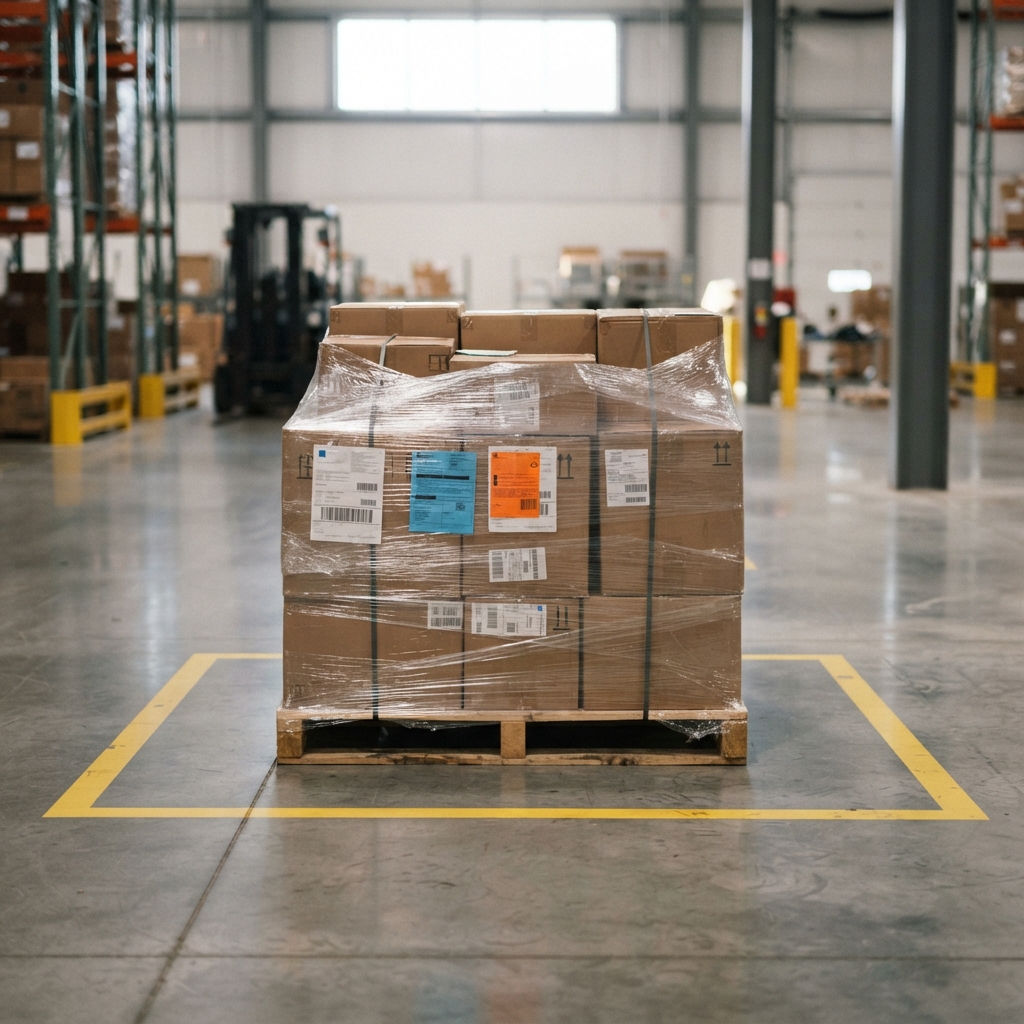 A neatly packed pallet ready for freight shipping
