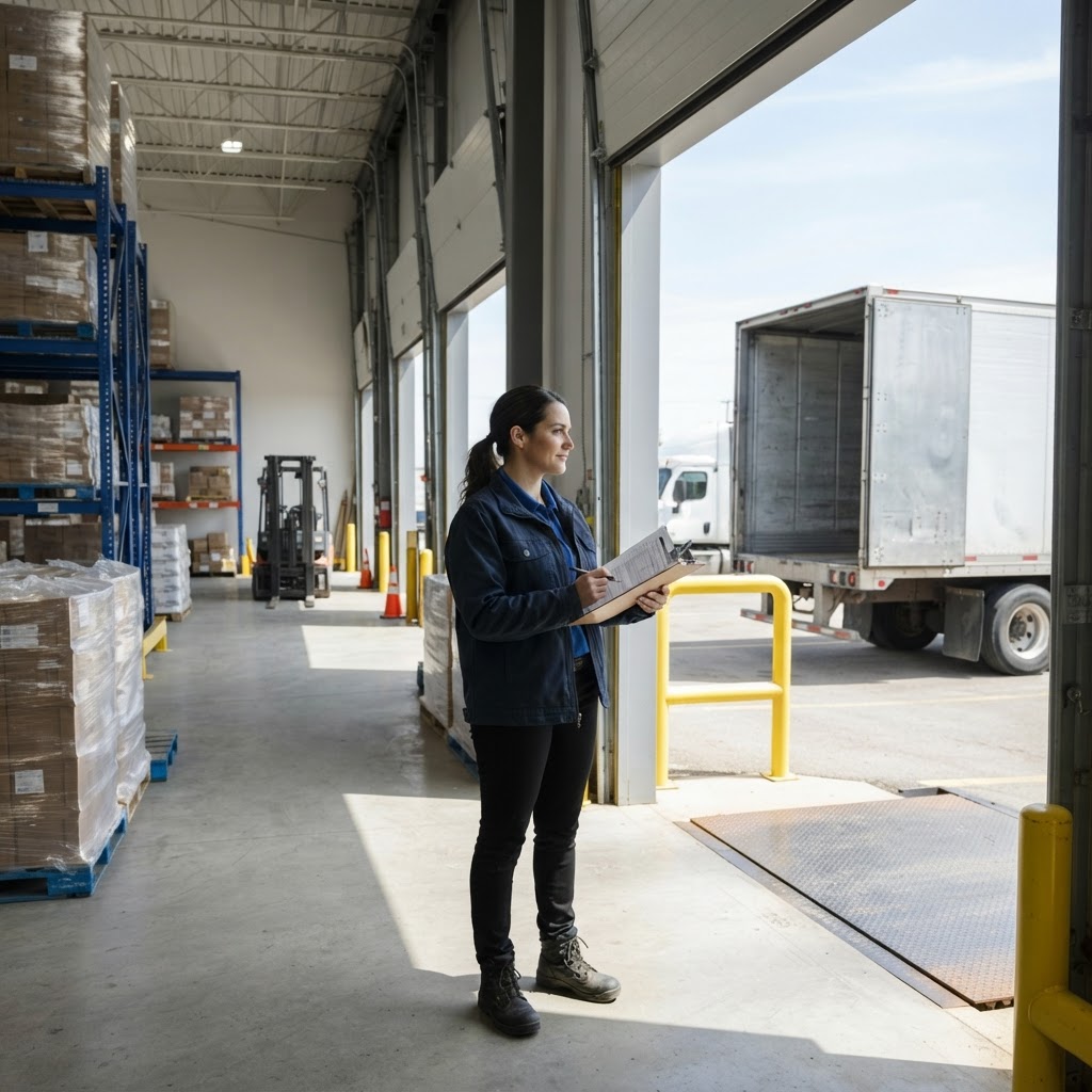 Logistics coordinator managing cross border freight at a warehouse