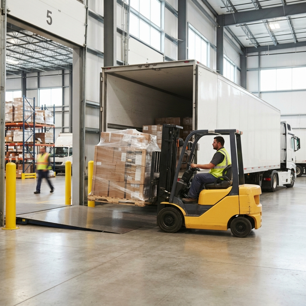 Loading LTL freight onto a truck at a warehouse