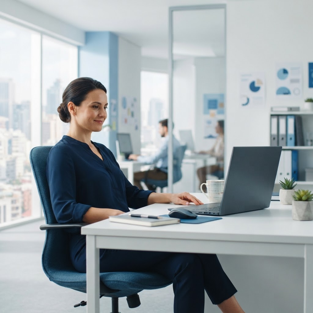 Professional working at a desk in a modern office