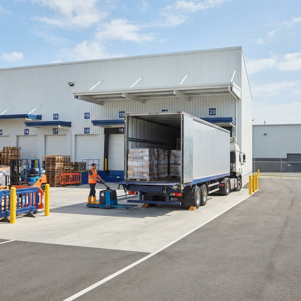 Transport truck at a loading dock