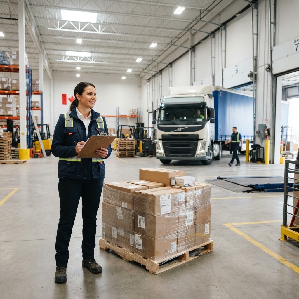 Logistics coordinator at a loading dock in Ontario