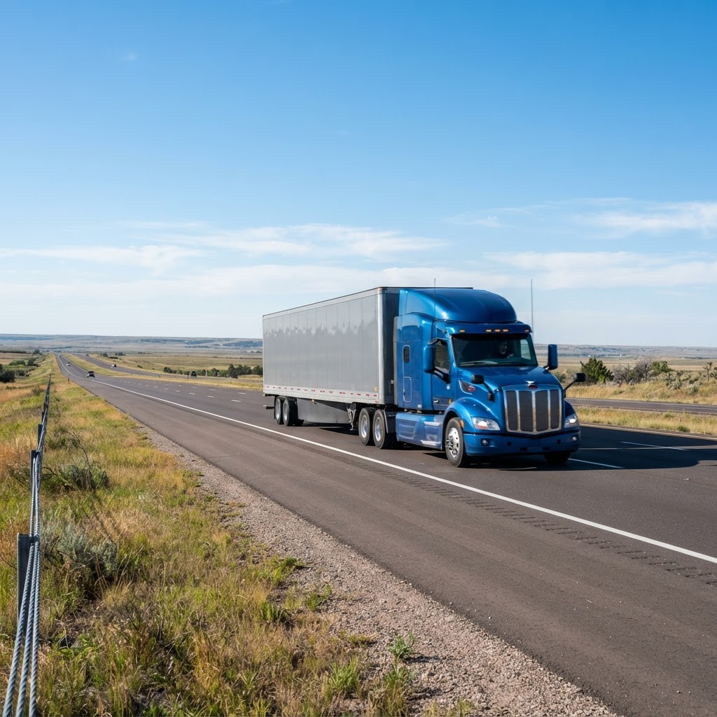 Transport truck driving on a highway