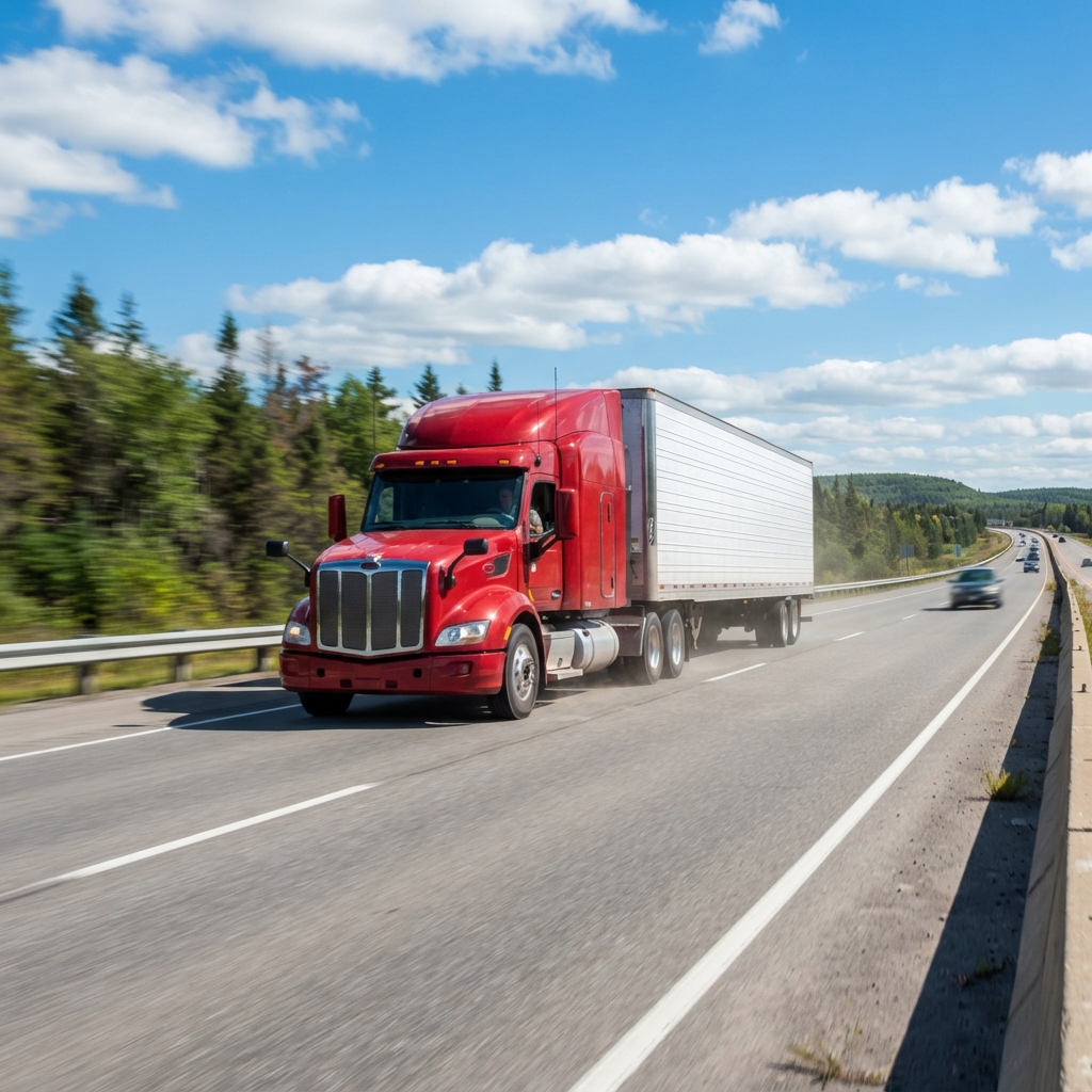 Transport truck driving on a highway
