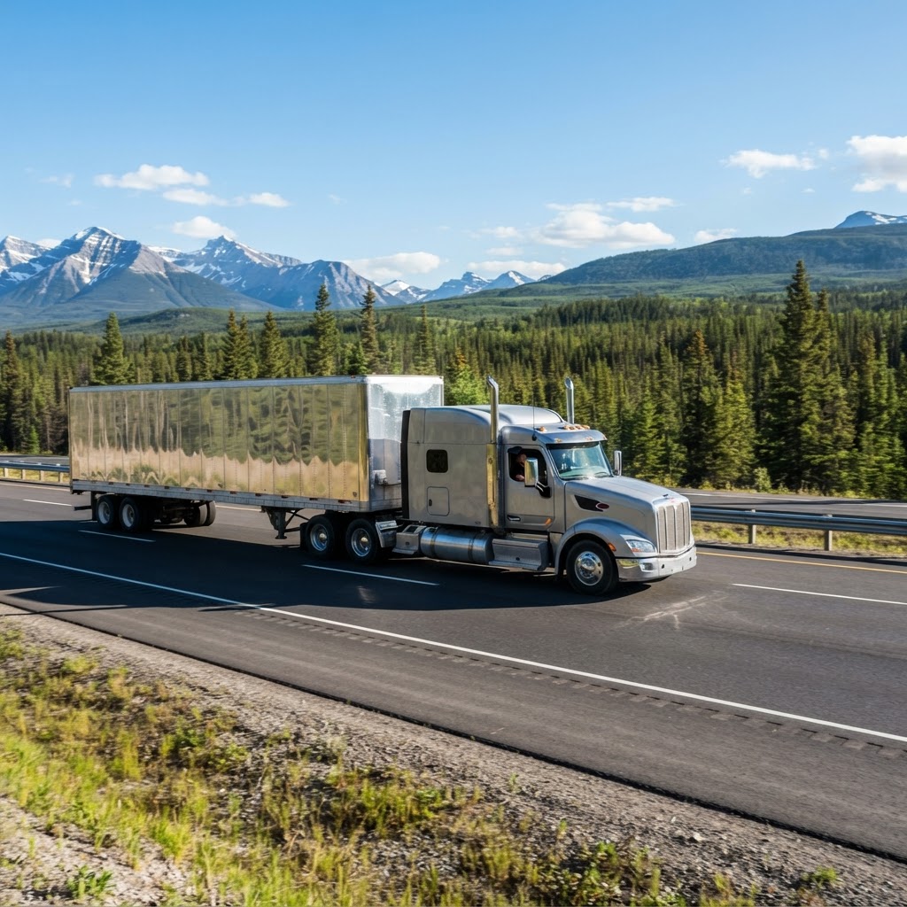Professional truck driving on a Canadian highway