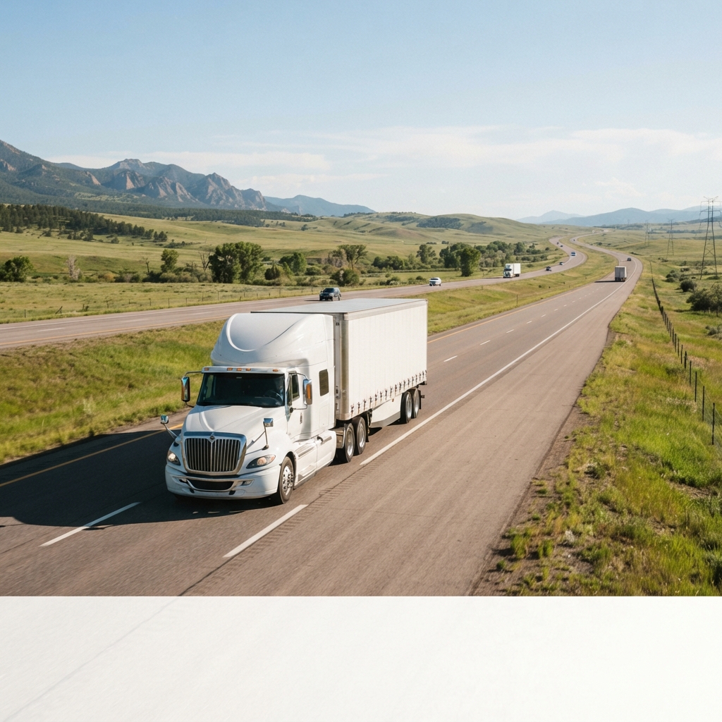 Transport truck moving along a long distance highway