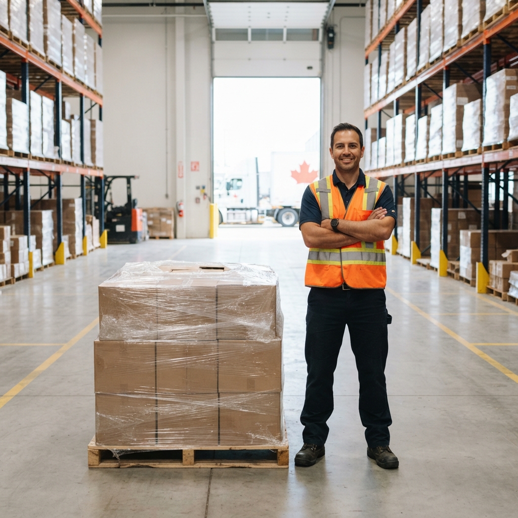 Warehouse worker standing next to prepared pallet