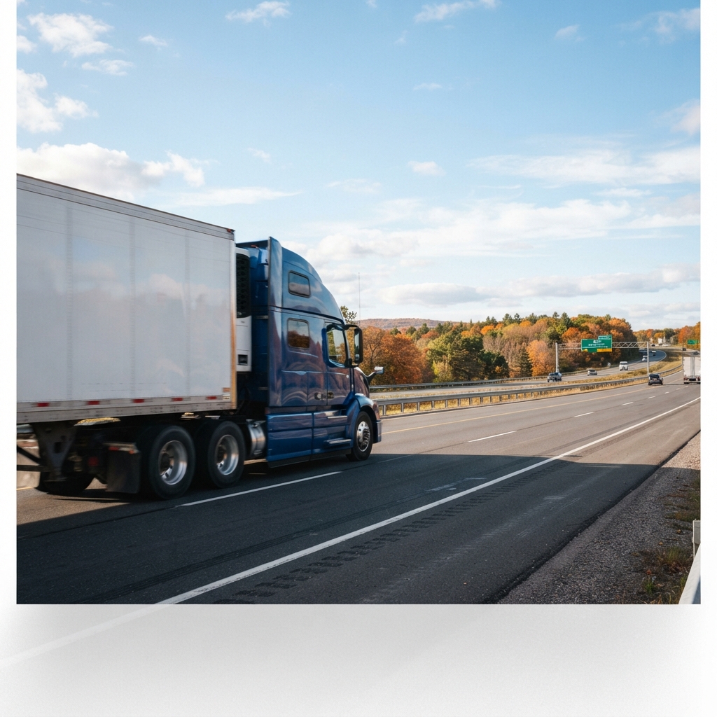 Transport truck moving steadily along a highway