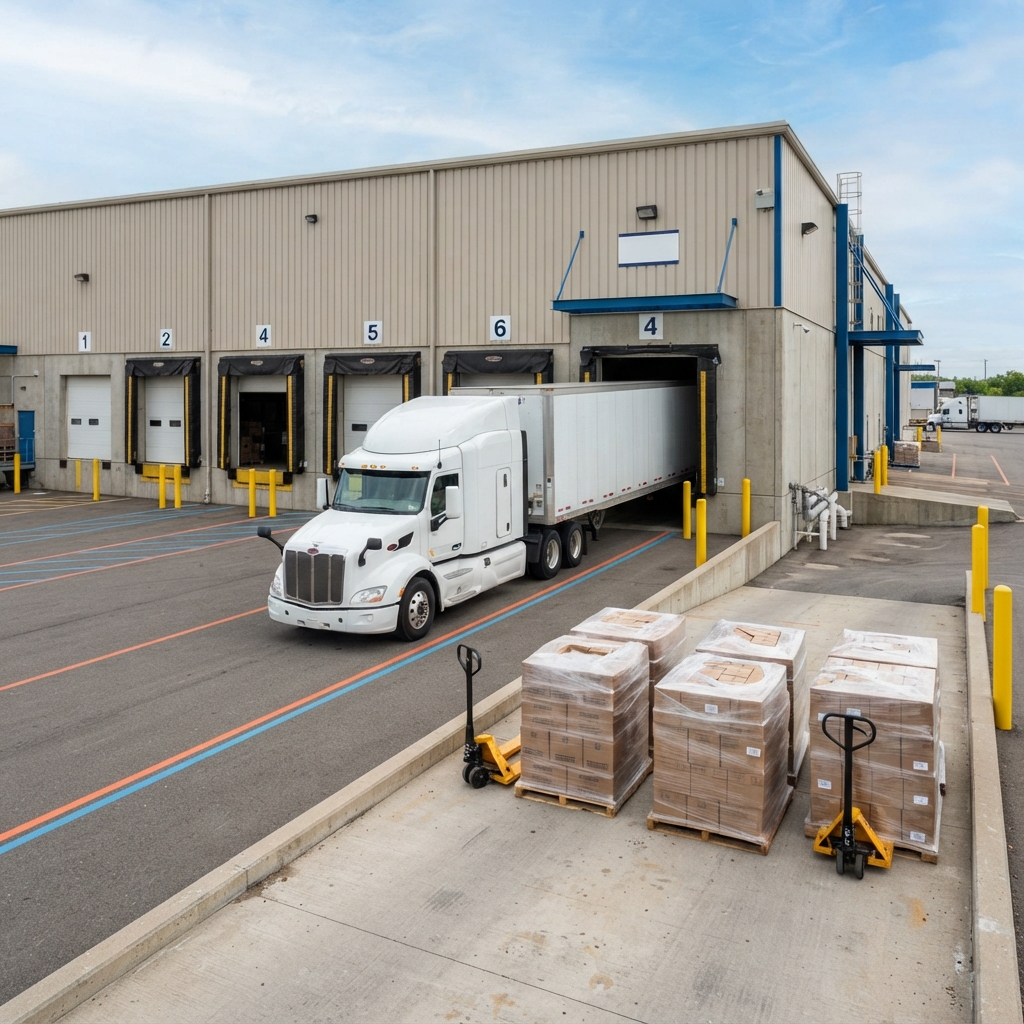 Semi truck backing into a clean loading dock