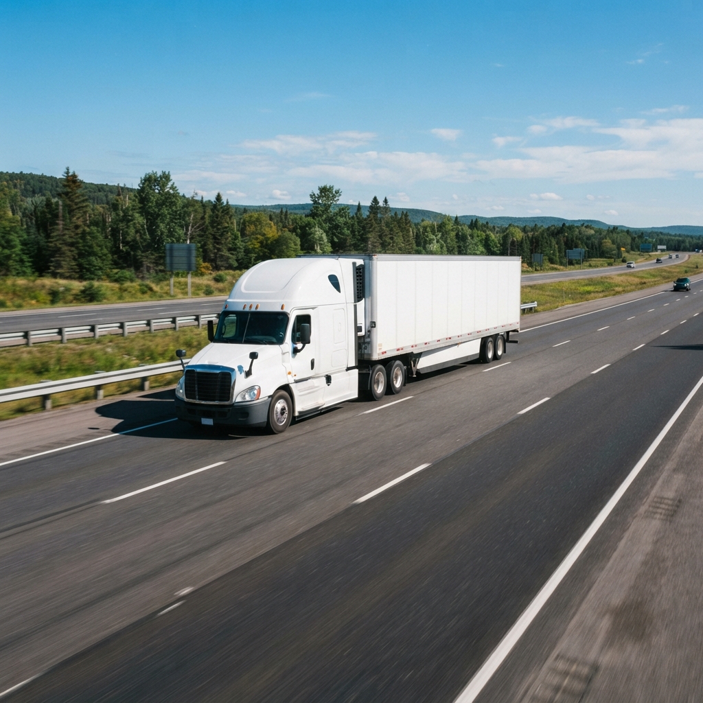 Transport truck moving goods on a highway