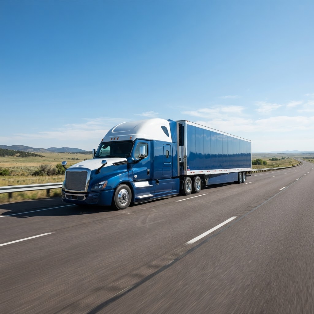 Transport truck driving on a highway