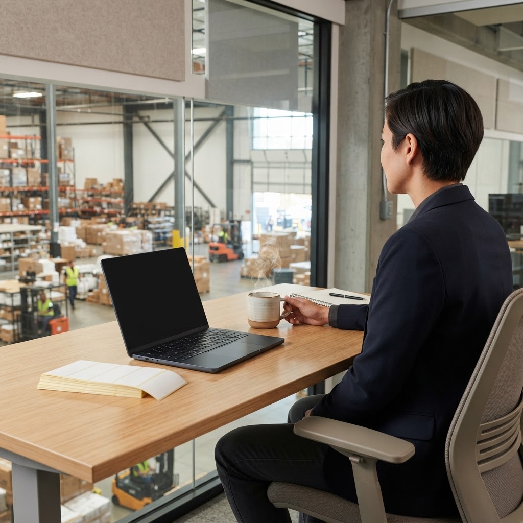 Logistics manager working at a clean office desk