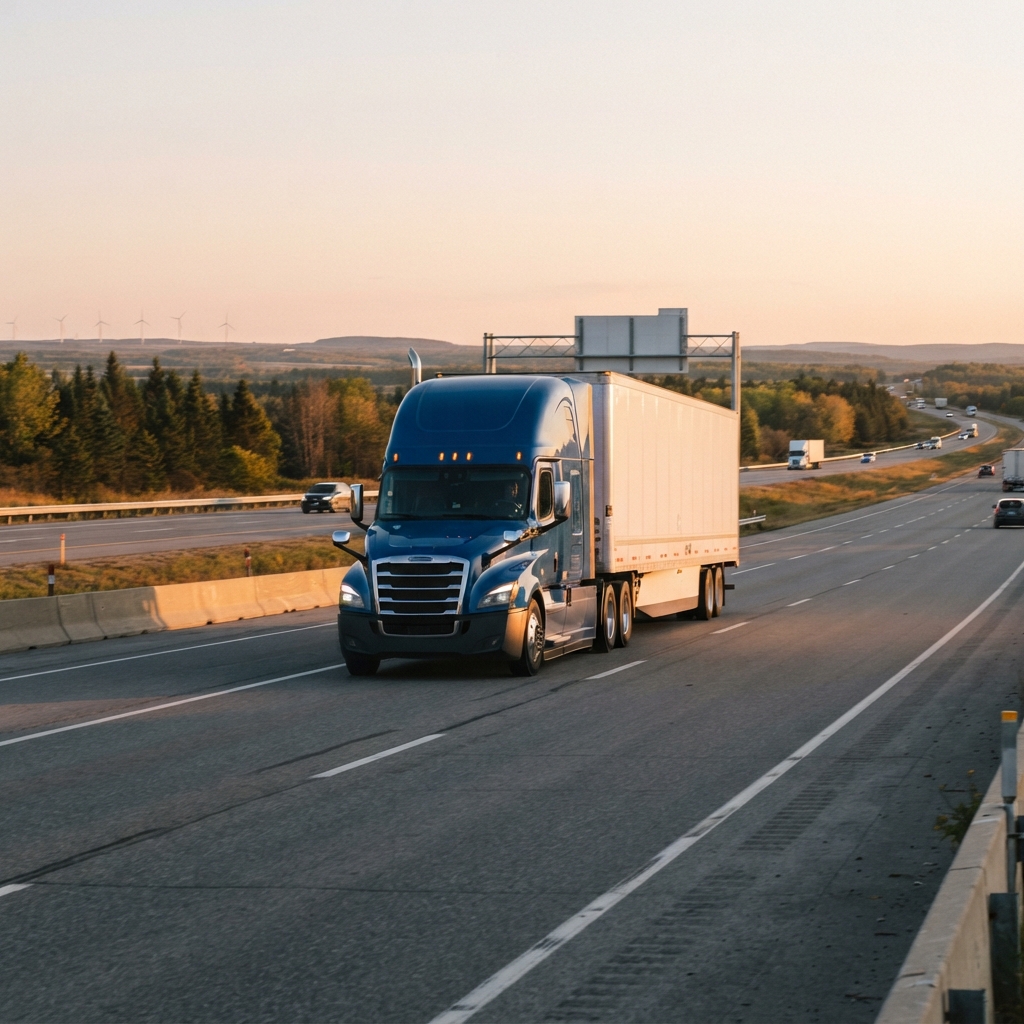 Transport truck driving on a highway