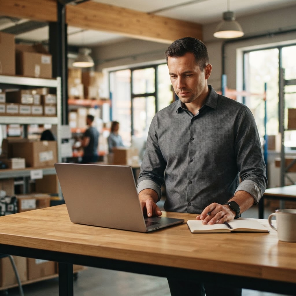 Logistics manager working at a clean desk