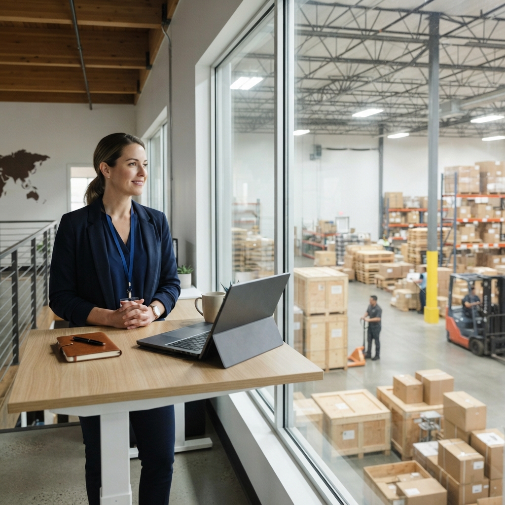 Logistics manager looking at a warehouse floor
