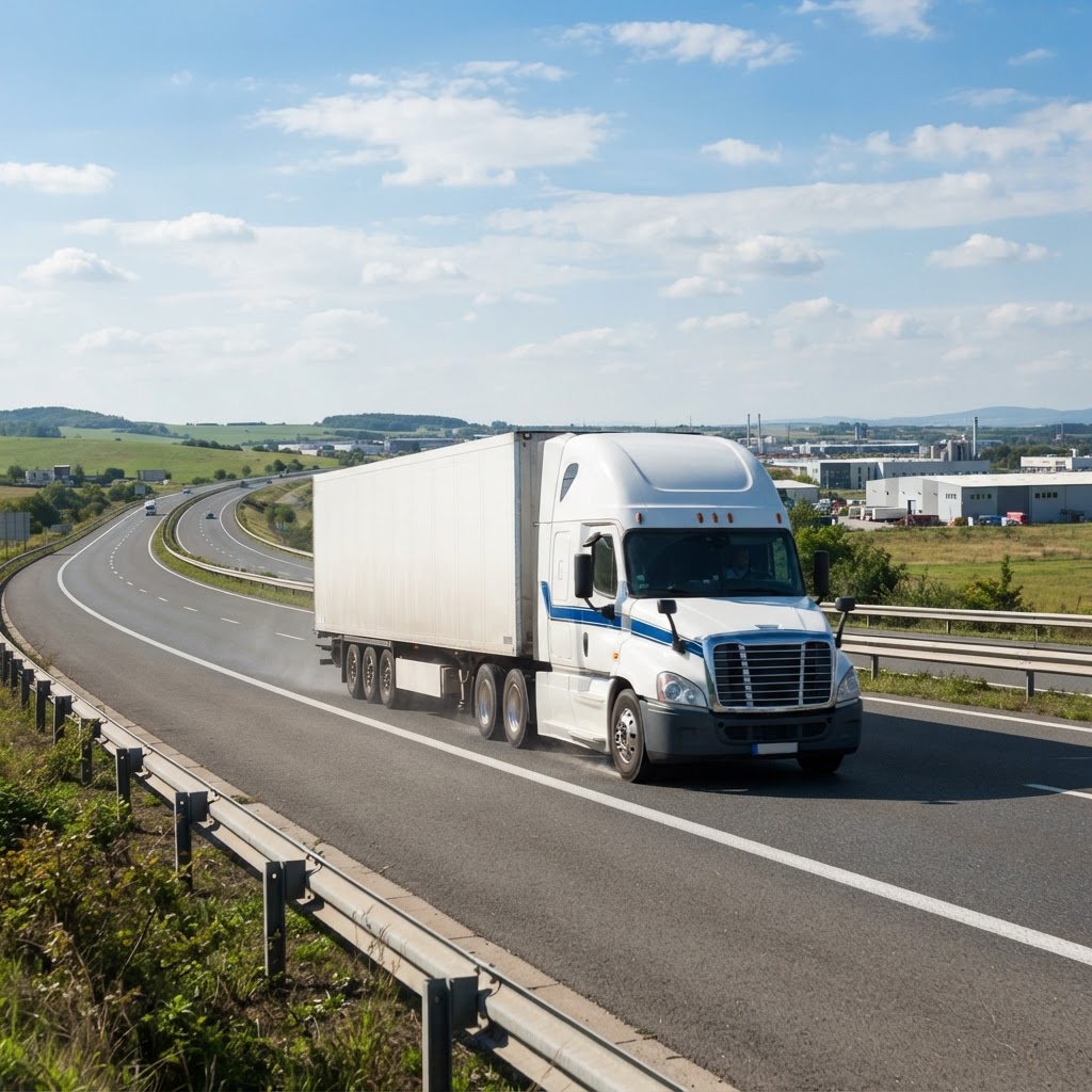 Semi-truck driving on a highway