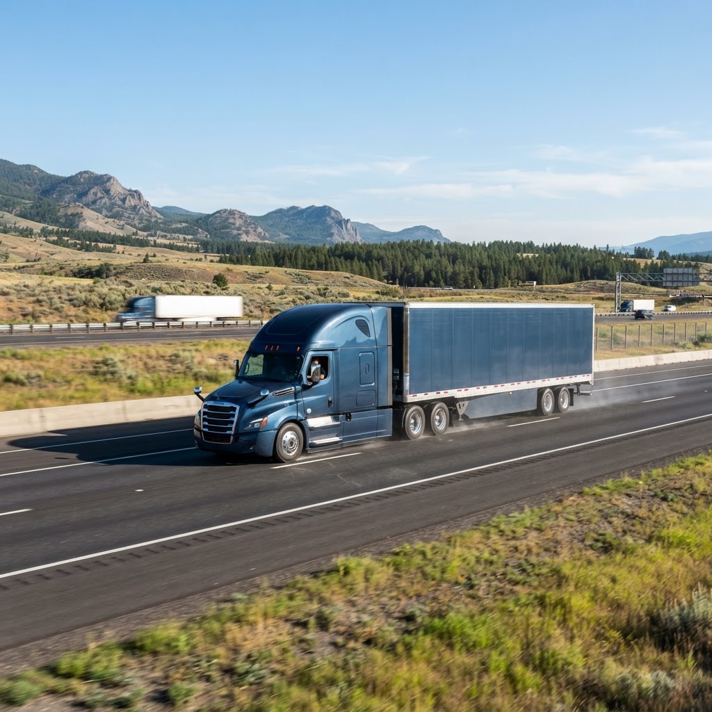 Professional transport truck driving on a highway