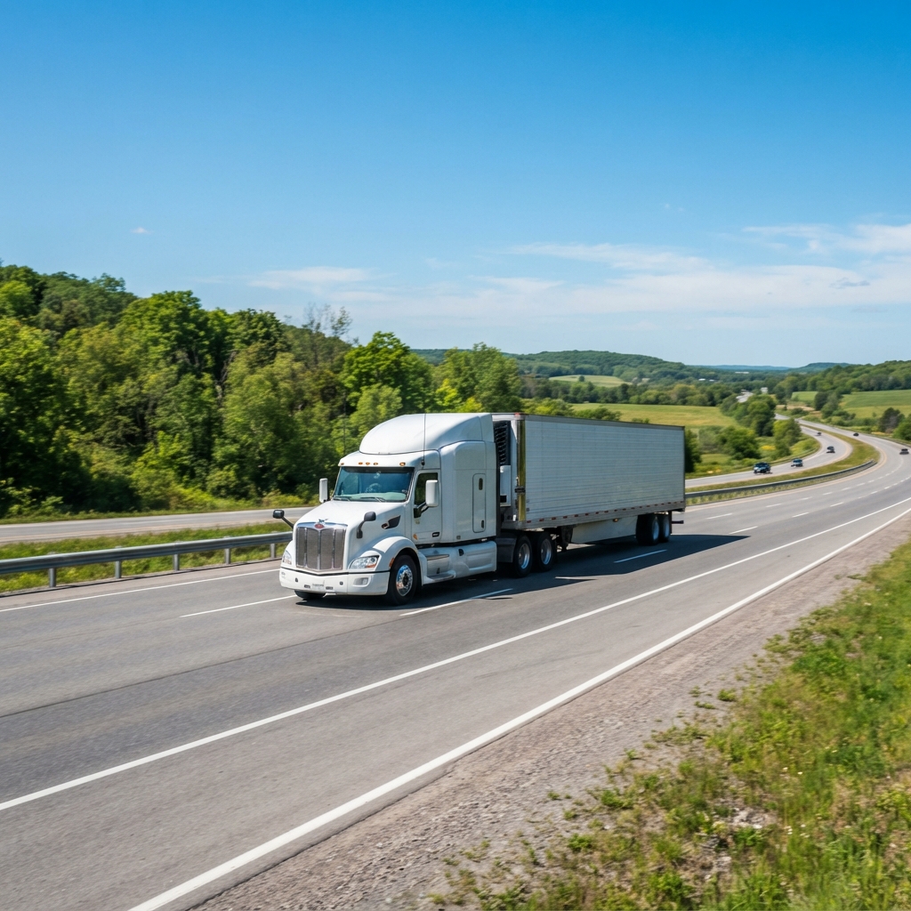 Semi truck driving on a Canadian highway