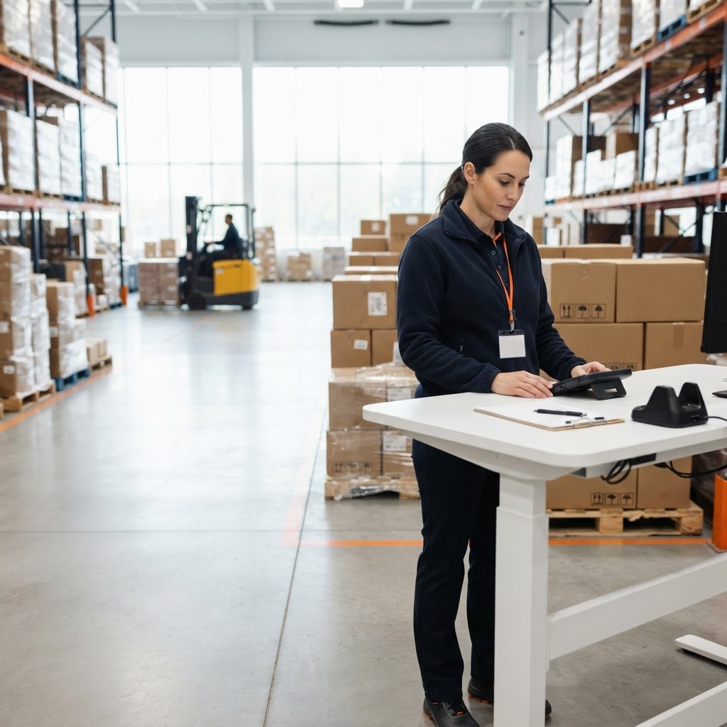 Logistics manager working in a neat and organized warehouse