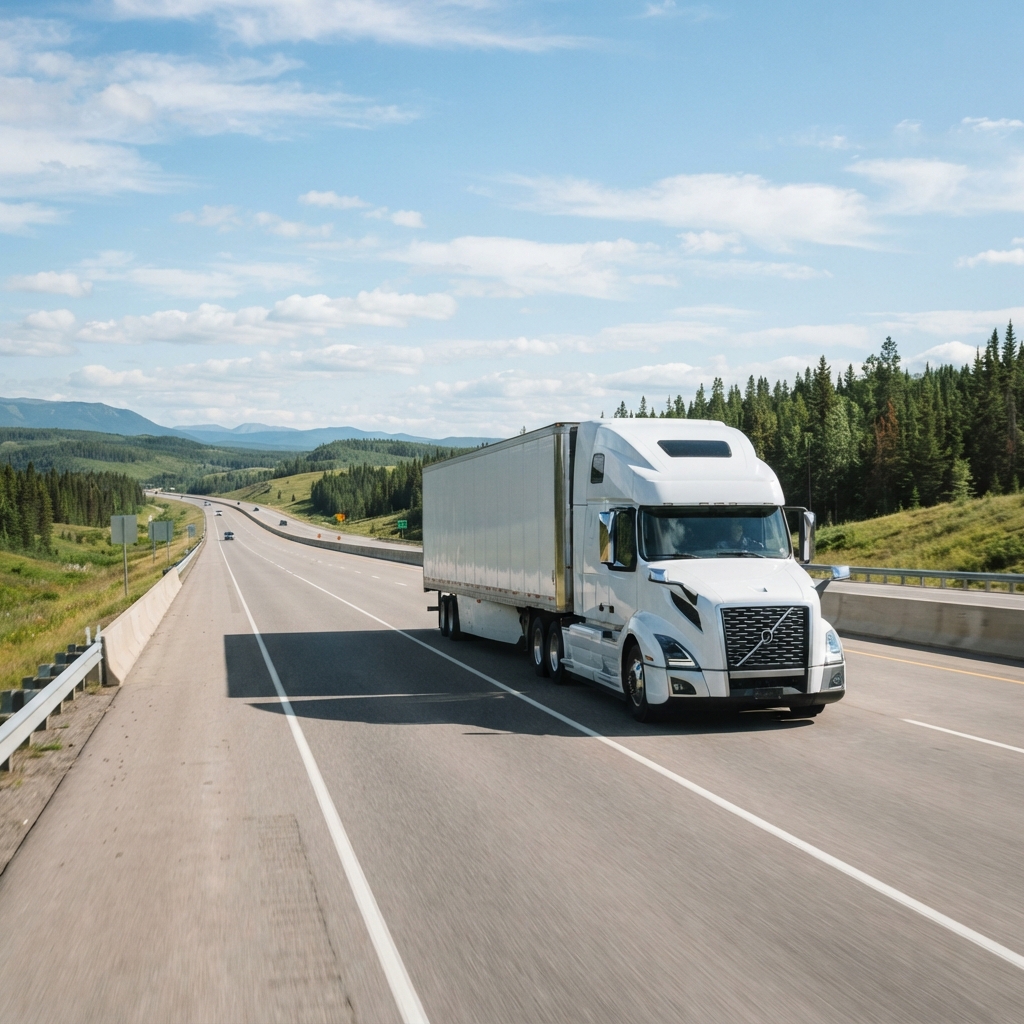Transport truck moving on a clear highway