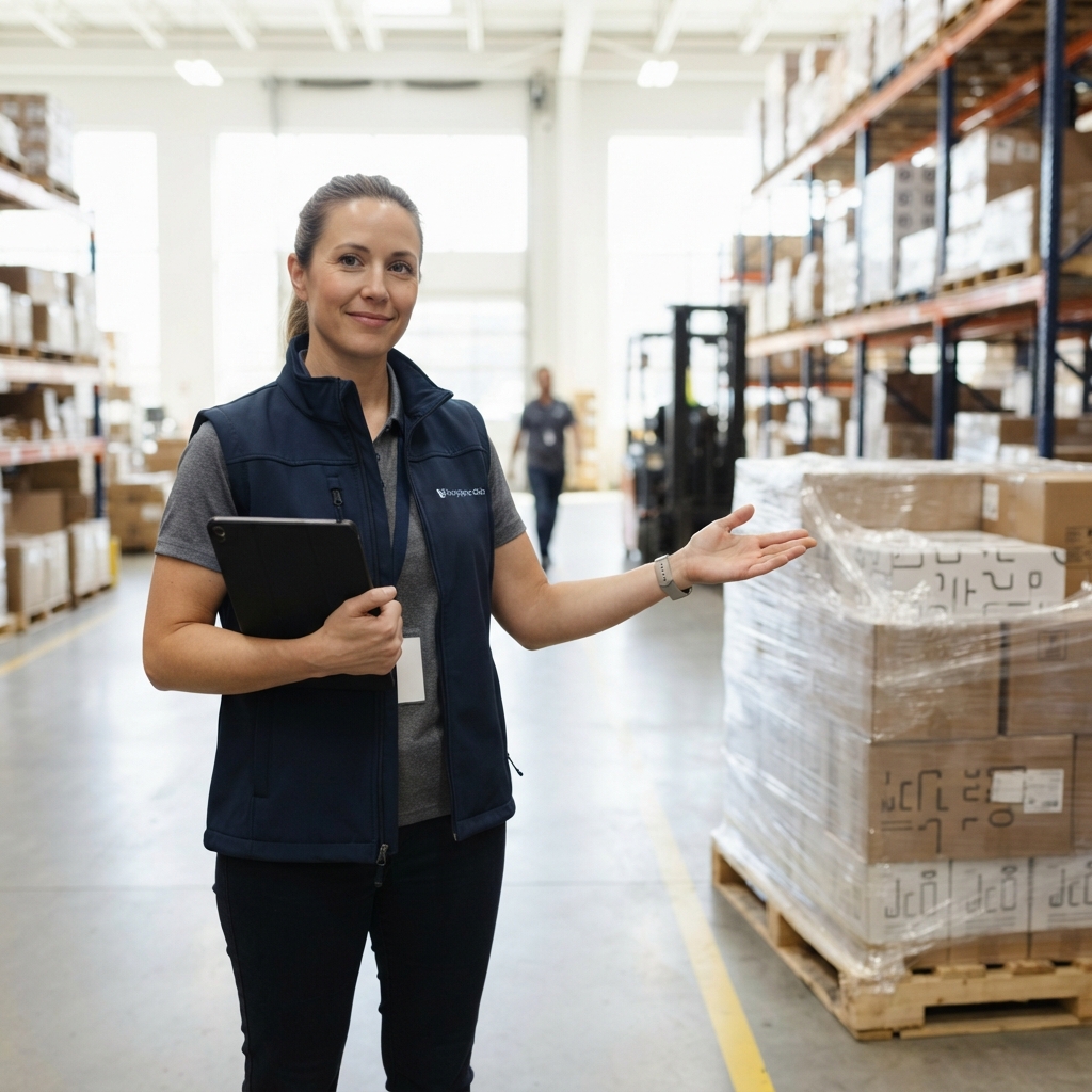 Logistics coordinator managing organized warehouse freight shipment