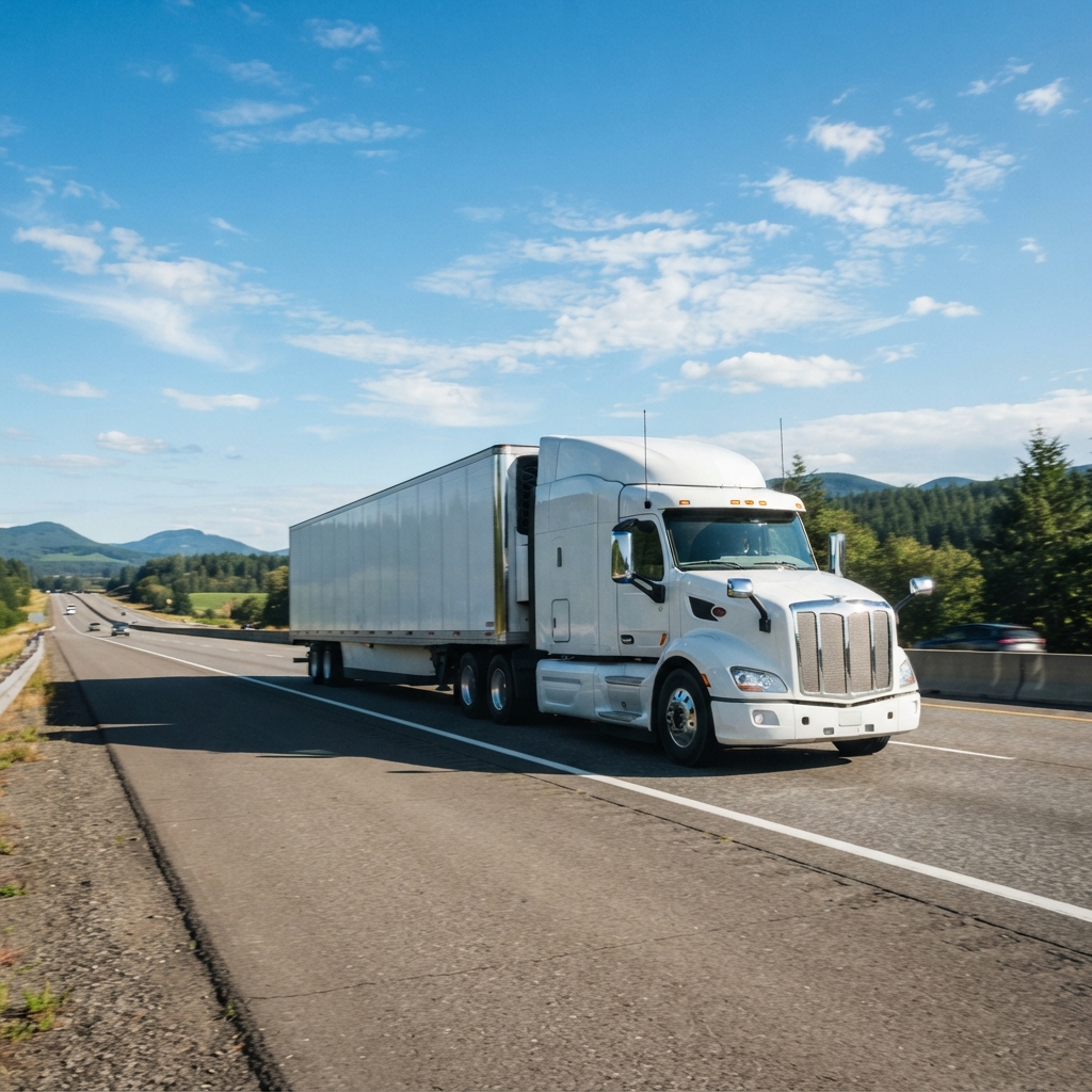 Transport truck driving on highway