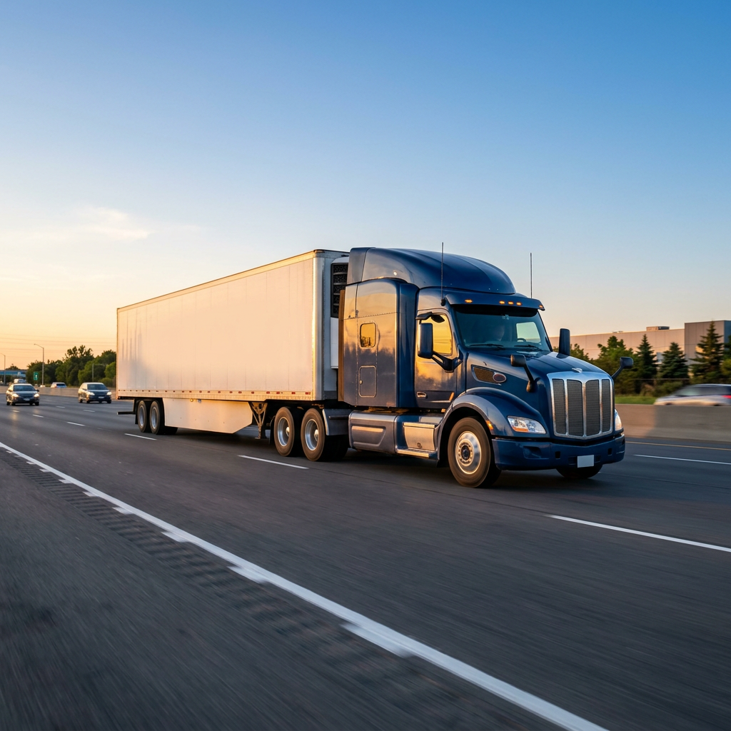 Transport truck in motion on major Canadian highway corridor