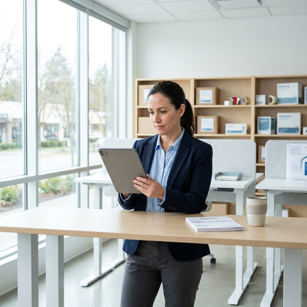 Logistics manager reviewing shipments on tablet