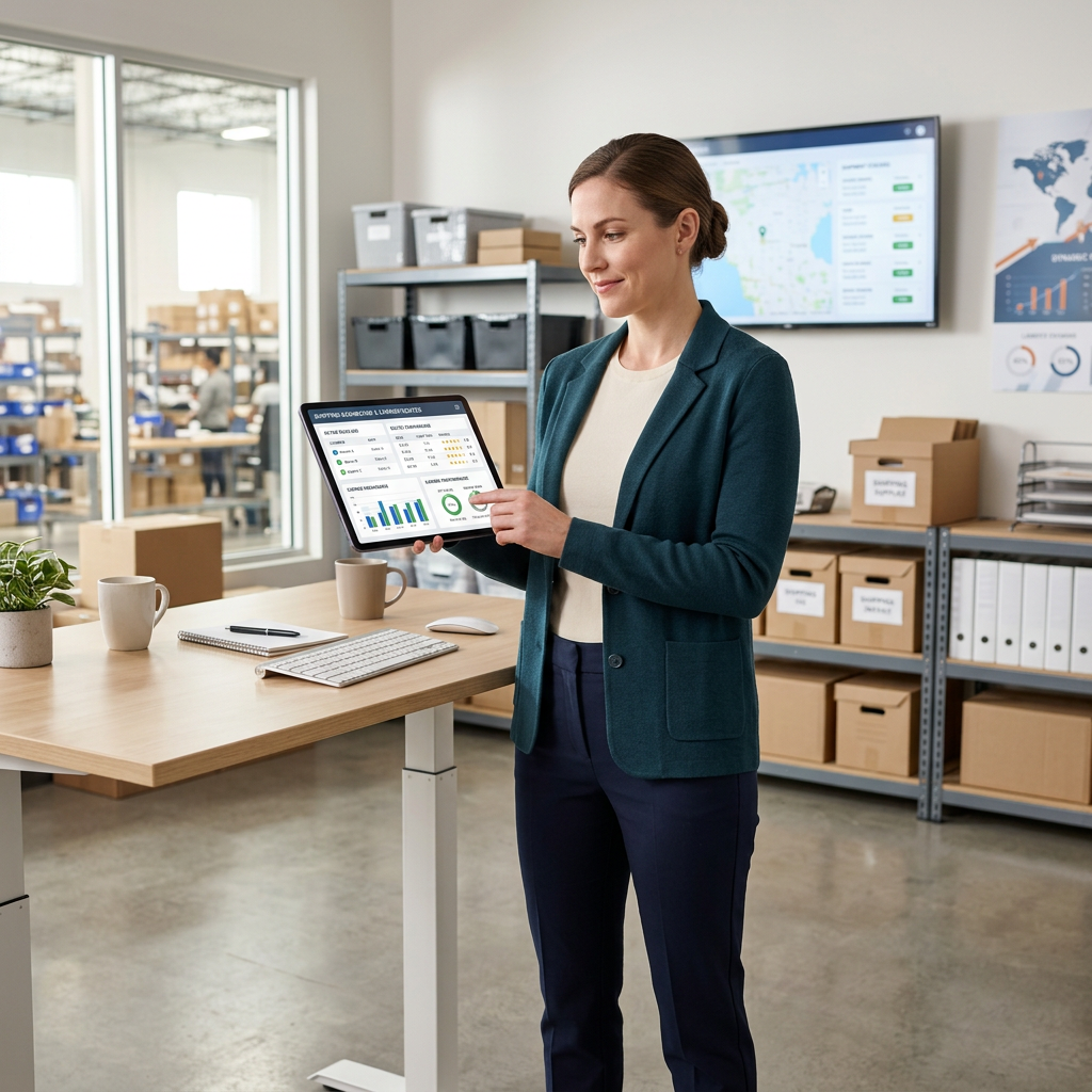 Logistics coordinator reviewing instant quotes on tablet