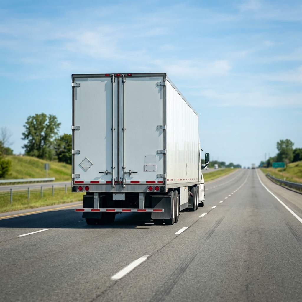 Transport truck cruising Highway 401 in daylight