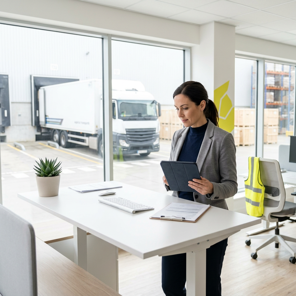 Logistics manager reviewing carrier performance data on tablet