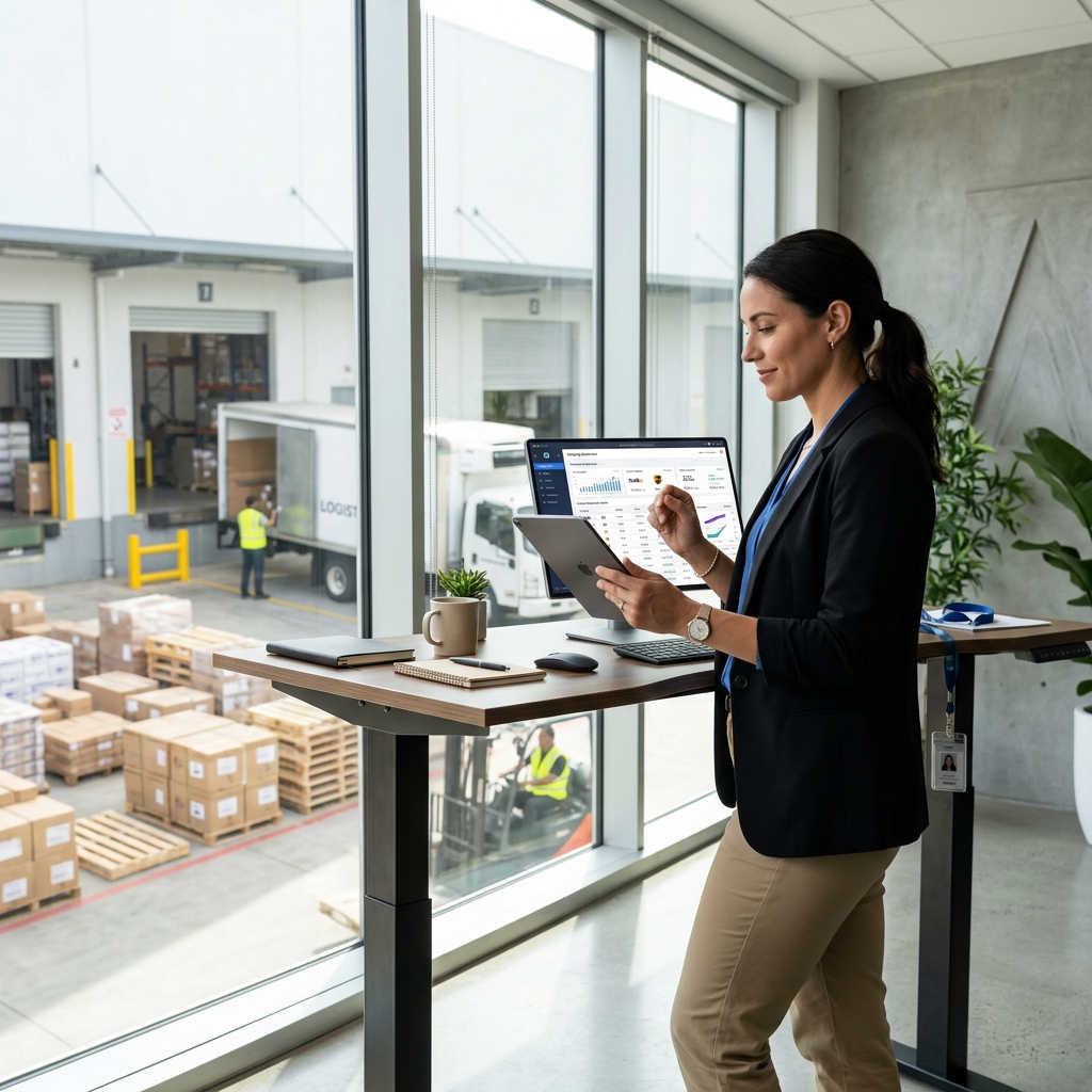 Logistics manager reviewing instant quotes on tablet