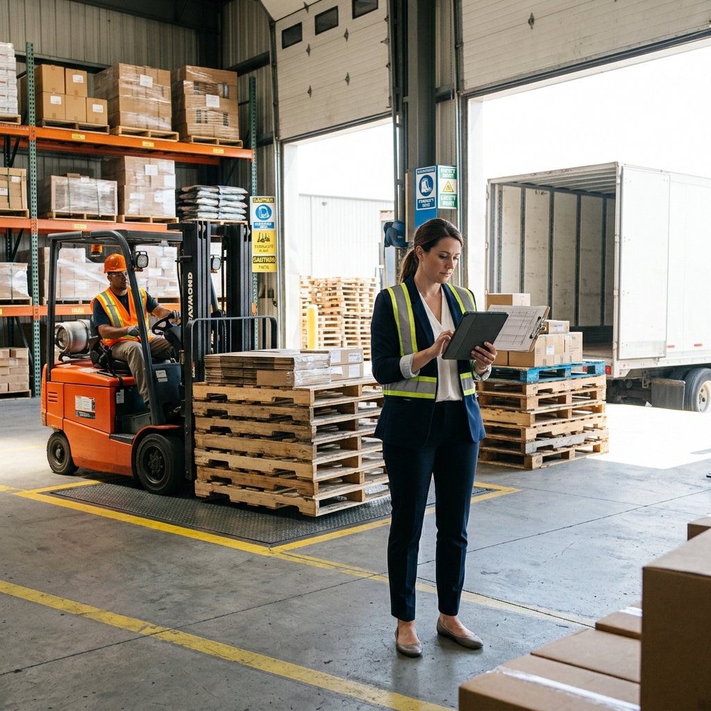 Logistics manager reviewing load optimization at dock