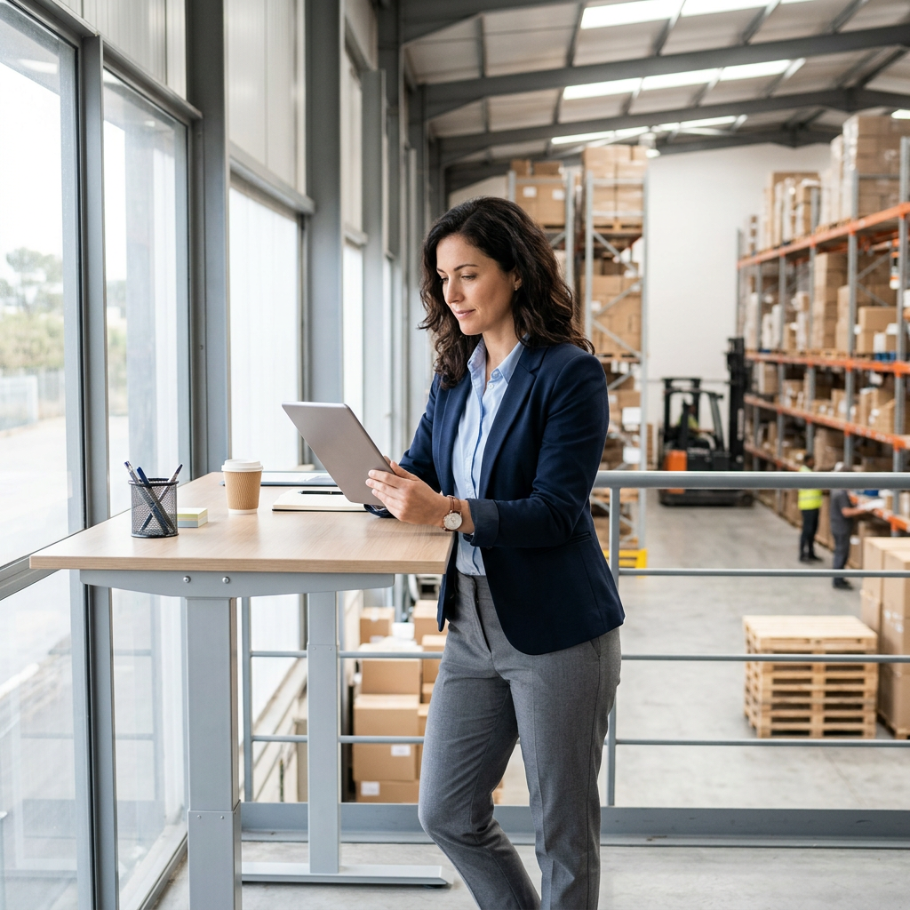 Logistics manager reviewing carrier performance metrics on tablet