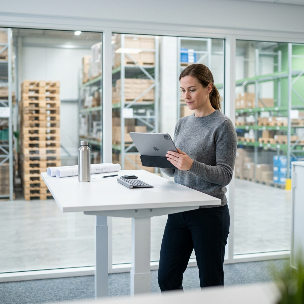 Logistics manager reviewing carrier rates on tablet