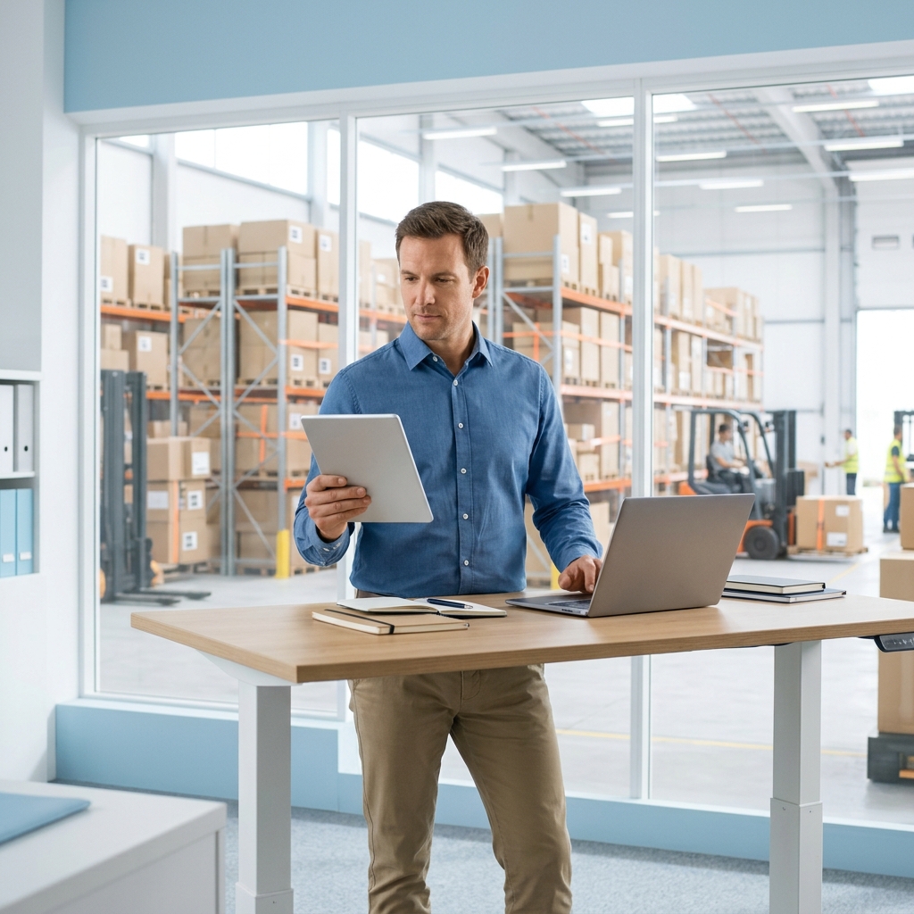 Logistics coordinator reviewing multi-carrier quotes on tablet