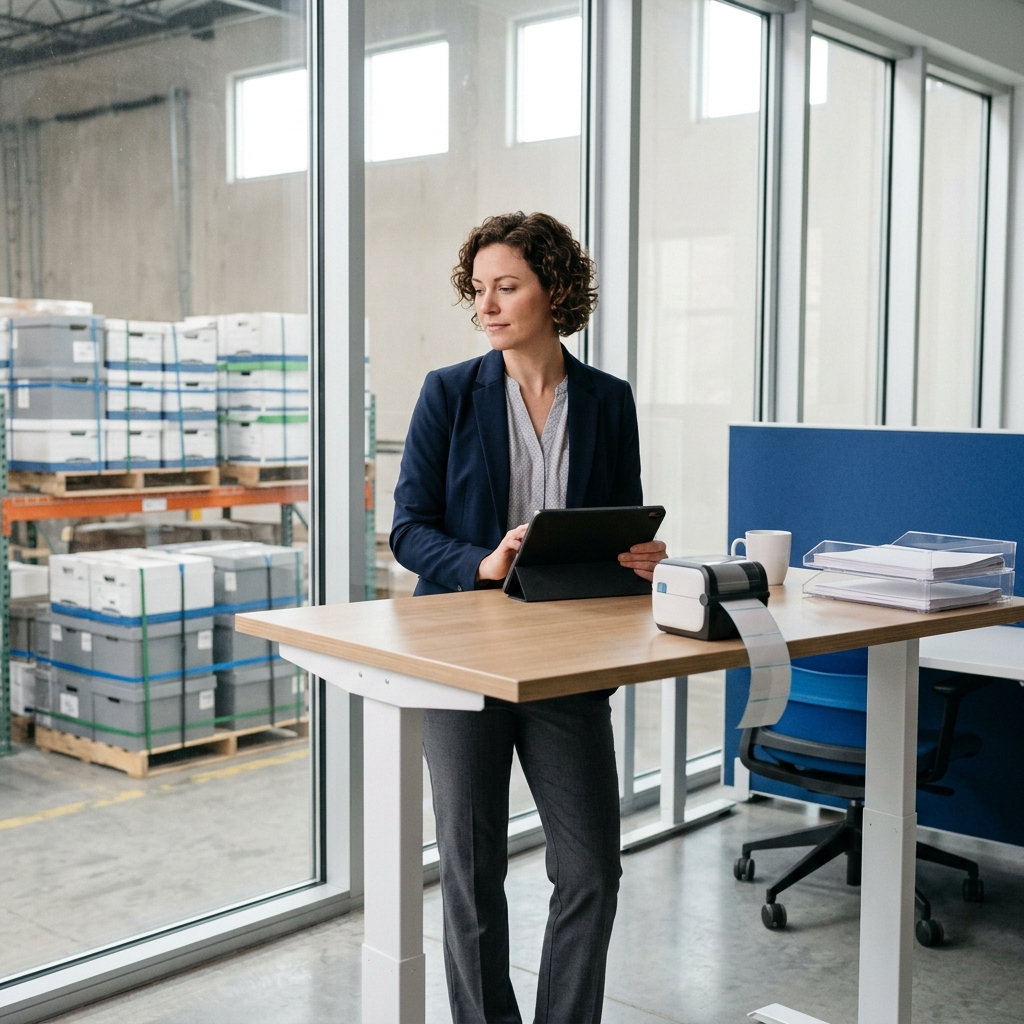 Logistics manager reviewing shipment dashboard on tablet