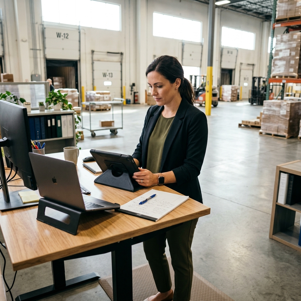Logistics manager comparing carrier quotes on tablet