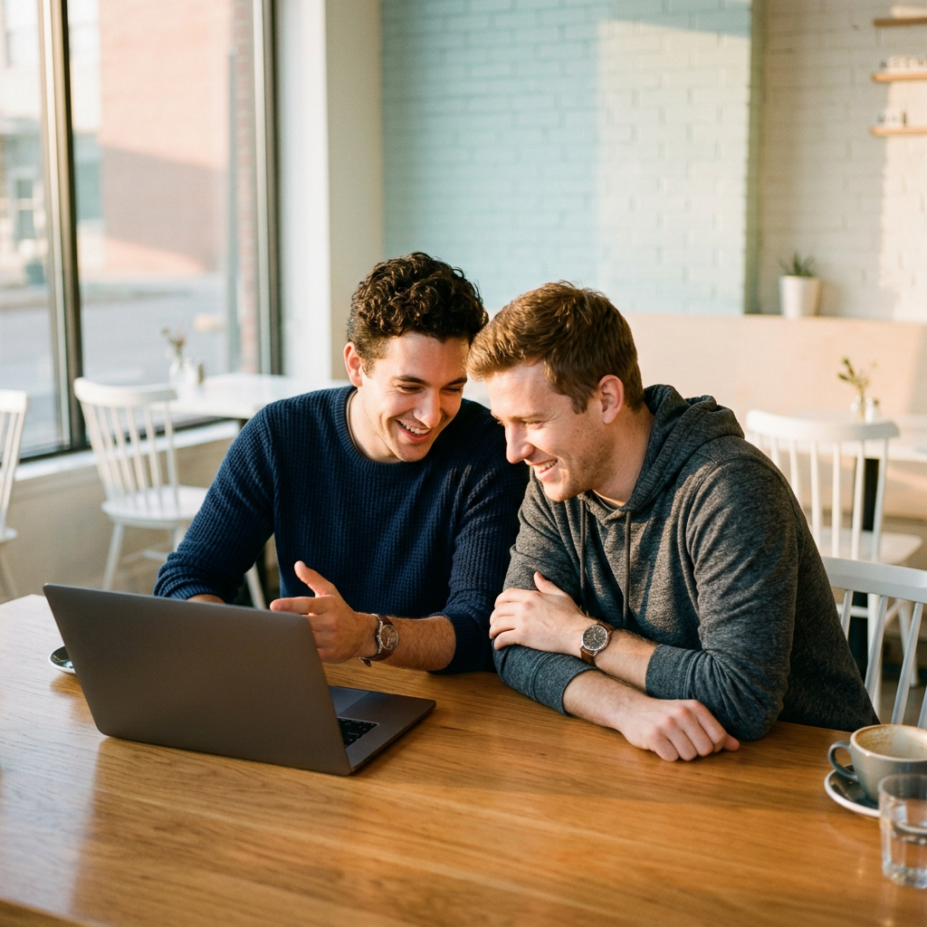 Two founders sharing calm moment over open workspace.jpg
