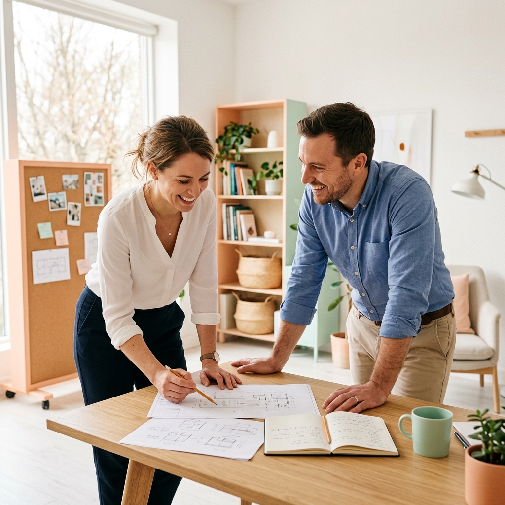 Two founders smiling over shared work in bright office.jpg