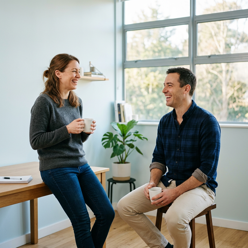 Two founders sharing a relaxed laugh in bright workspace.jpg