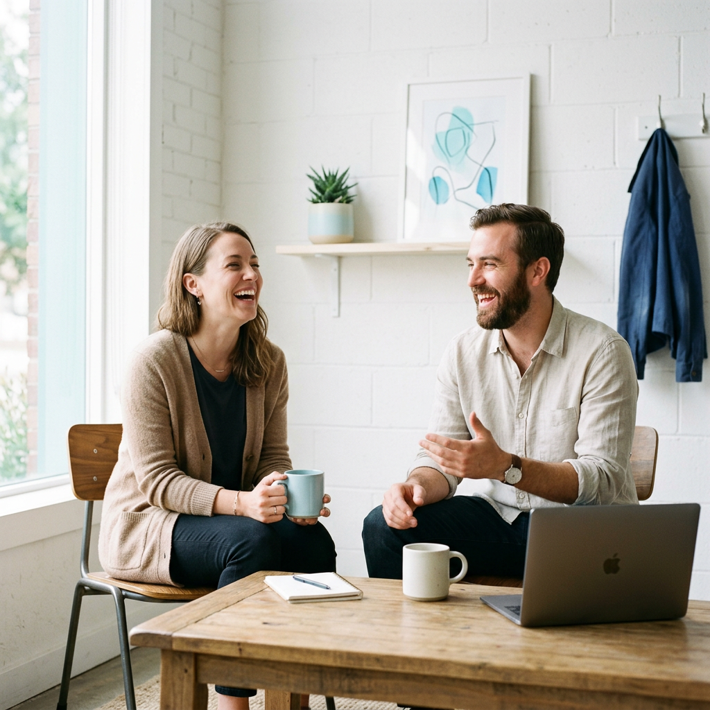 Two founders laughing comfortably over strategy conversation.jpg