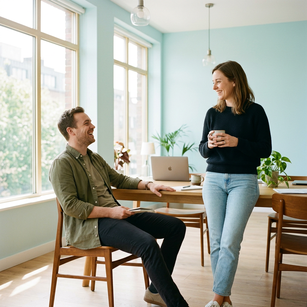 Two people relaxed and calm in bright modern office.jpg