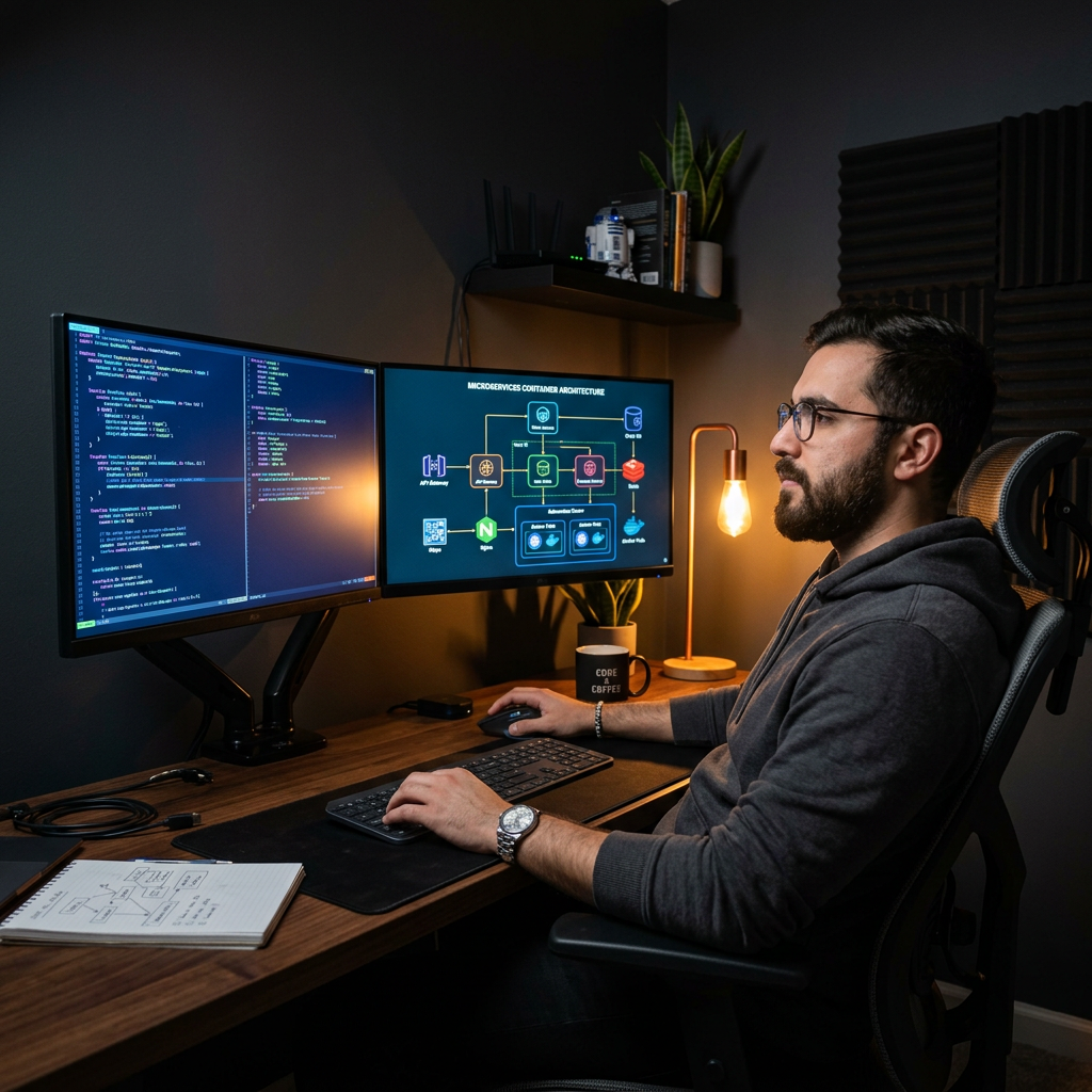 Developer analyzing container architecture at dual-monitor desk (1).jpg