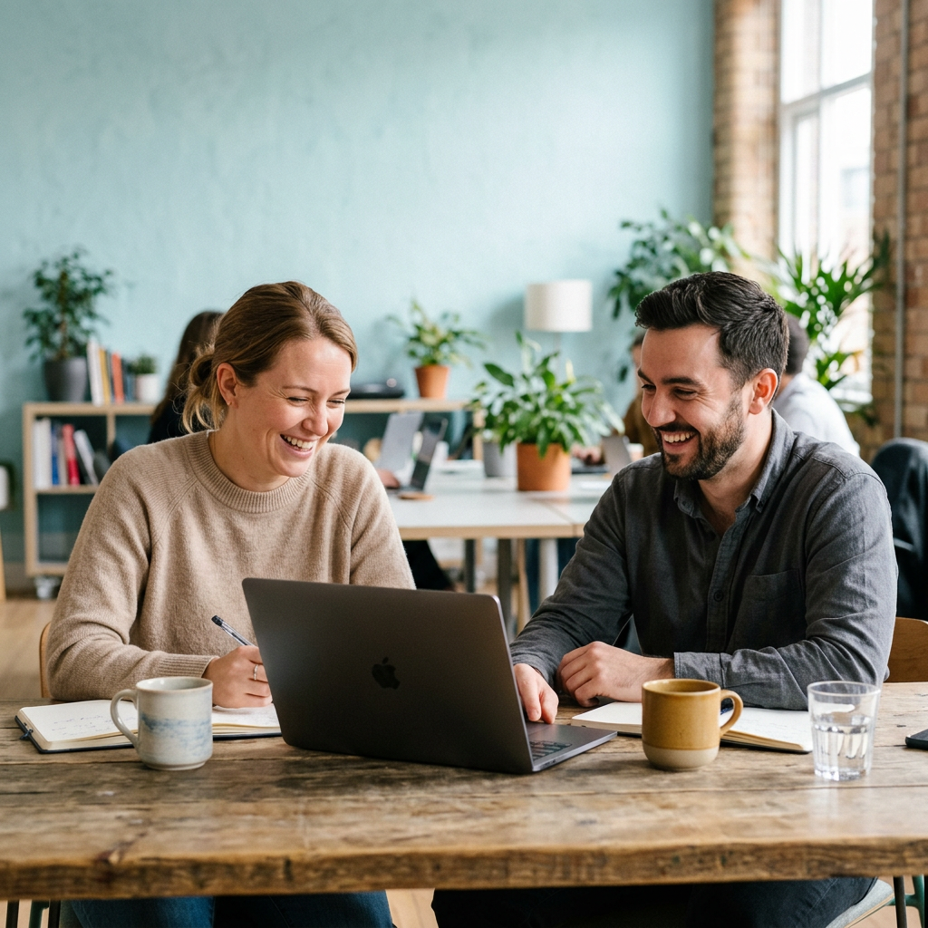Two team members laughing together at work.jpg