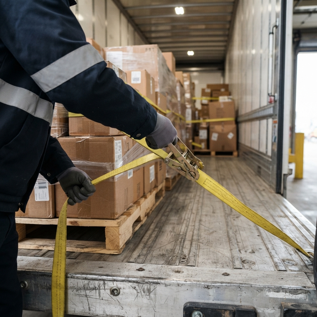 Professional worker securing freight on a pallet.jpg