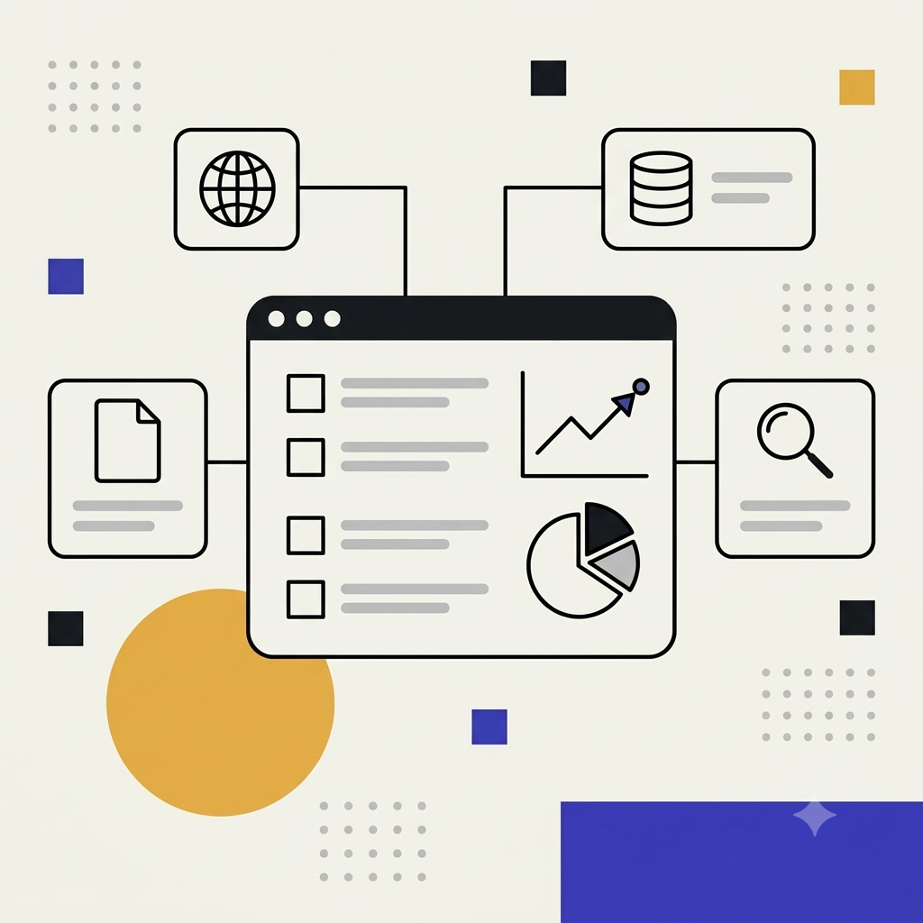 Dashboard showing analytics charts, checklists, and data management nodes..png