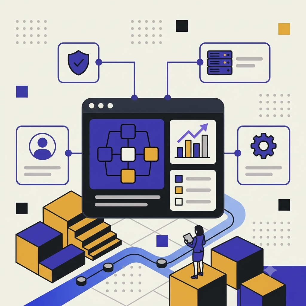 Isometric dashboard overview showing data flows, security, and metrics..png