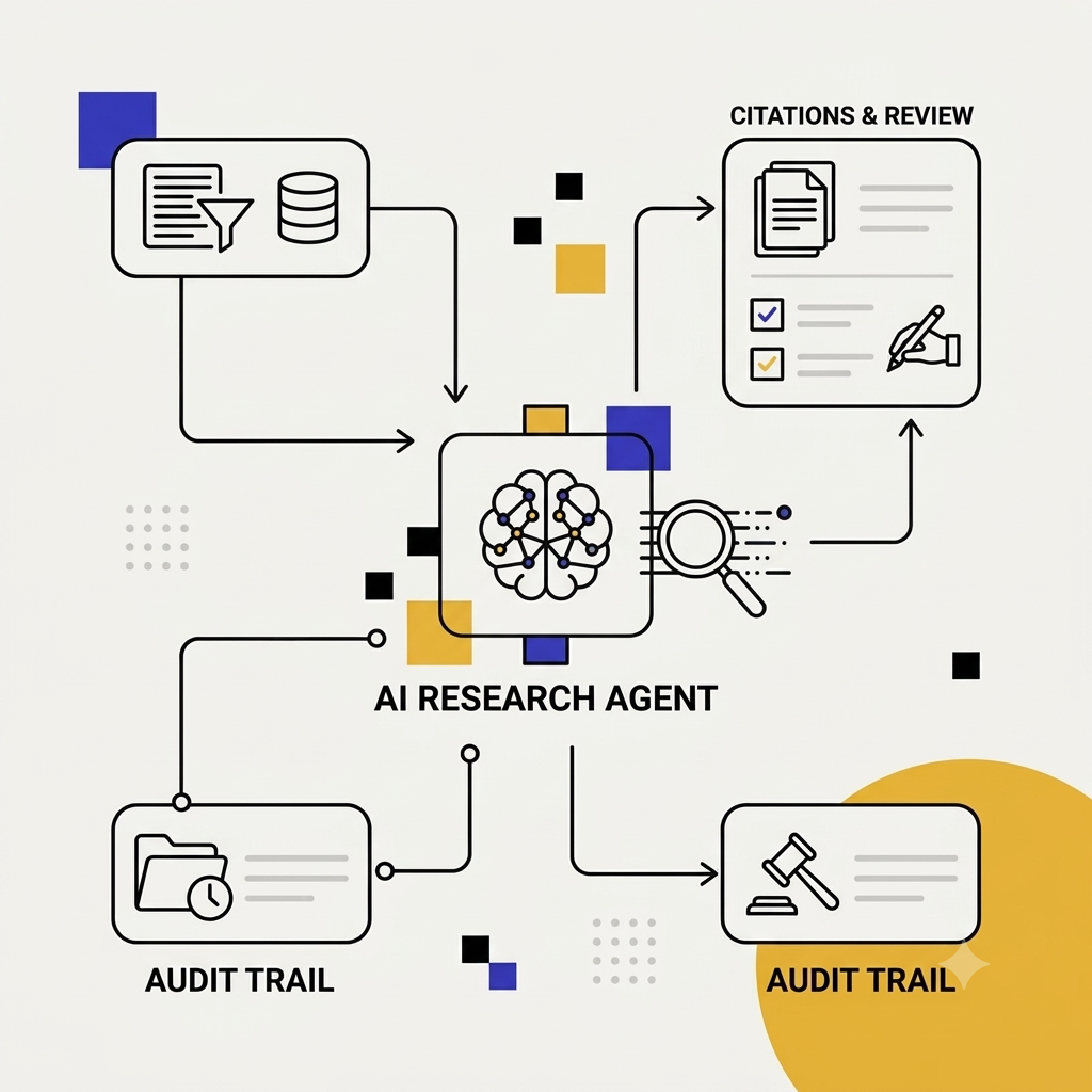 Diagram of an AI agent for auditable, source-backed research..png