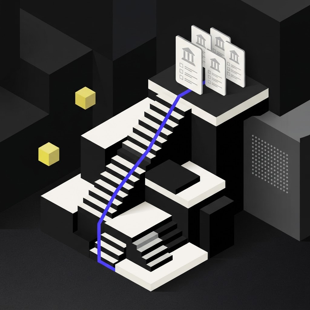 Isometric stairs symbolizing the rigorous evaluation of compliance standards.jpg